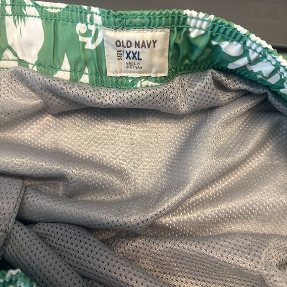 Old Navy, Mens Swim Trunks with Liner, Size XXL, Green with White floral - Picture 8 of 8